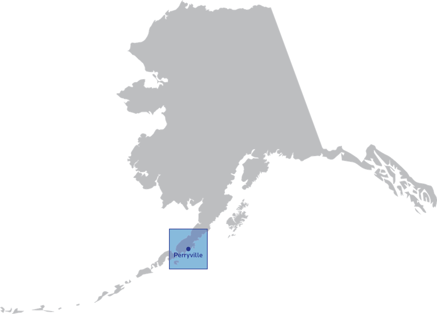 Map of Alaska with box around Perryville.